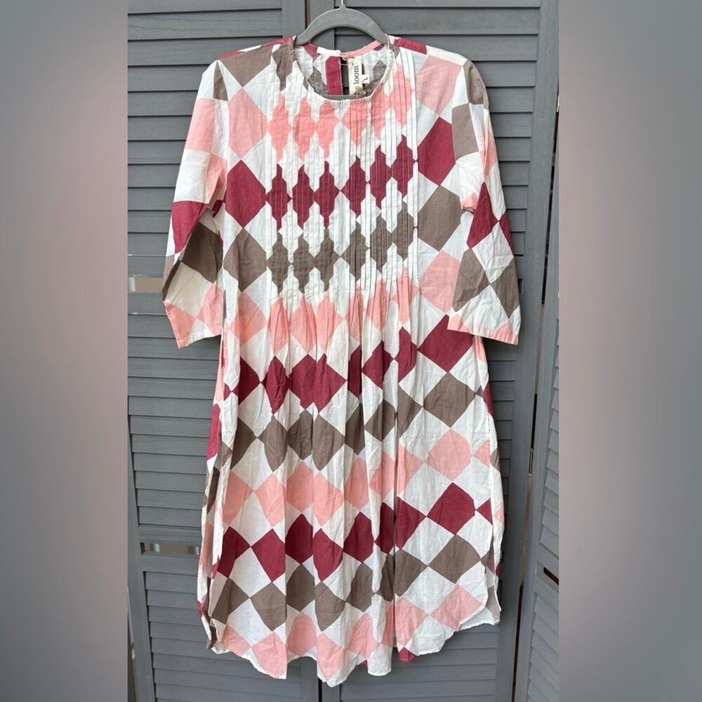 The Loom 100% Cotton. Hand Woven Eco-friendly Geometric Patterned Dress Size L.